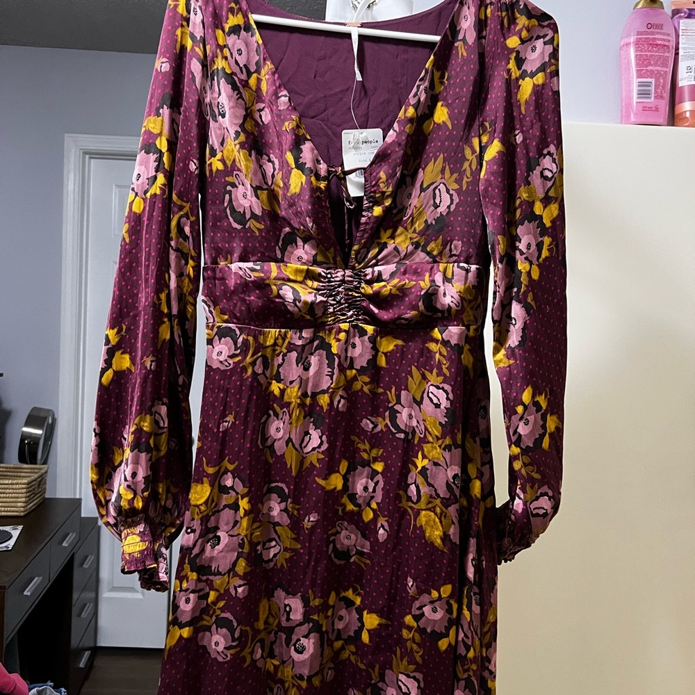 Free People Purple Floral Long Sleeve Dress